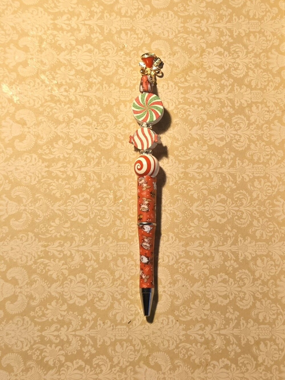 Festive Candy Charm Red Ballpoint Pen - Handmade